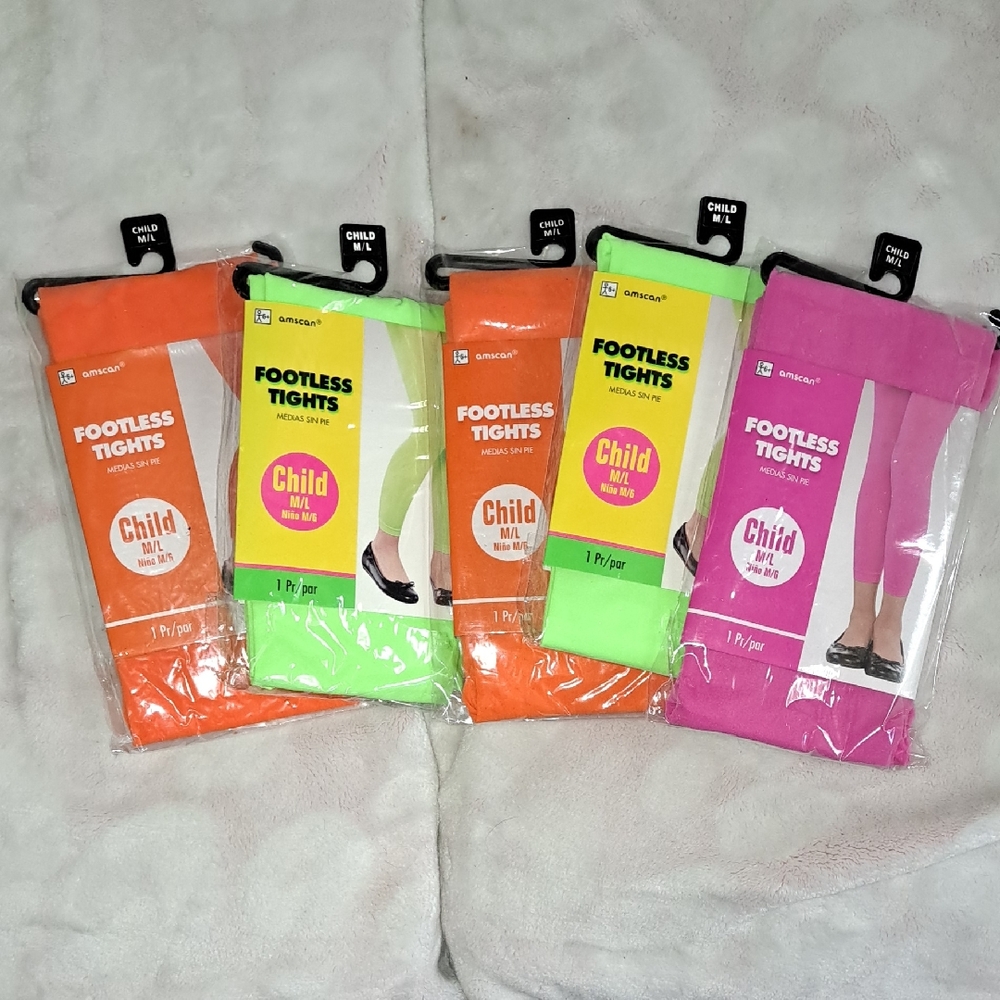 Amscan Vibrant Footless Tights Set - Orange, Green